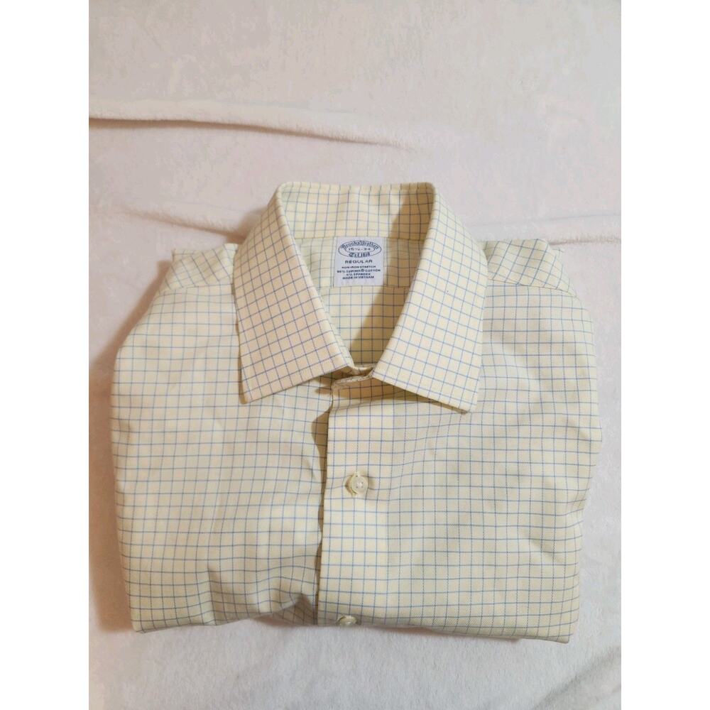 Brooks Brothers Shirt Mens 15.5 34 Regular Medium Yellow Check Long Sleeve